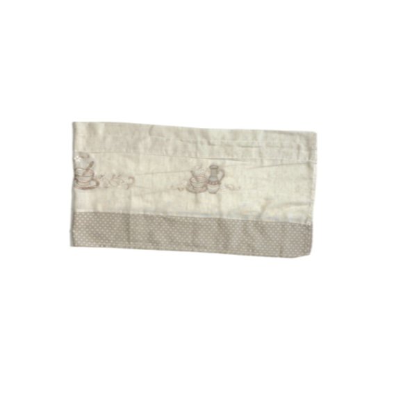 1 Flax Linen Kitchen Valance Short Curtain Embroidered Polka Dot Brown Beige - Picture 1 of 6